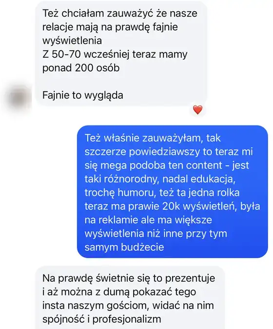 Wiadomość od klientki: relacje z 50-70 do ponad 200 wyświetleń