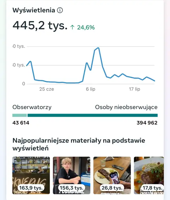 Statystyki Facebooka Sknerus Bistro: 445 tys. wyświetleń