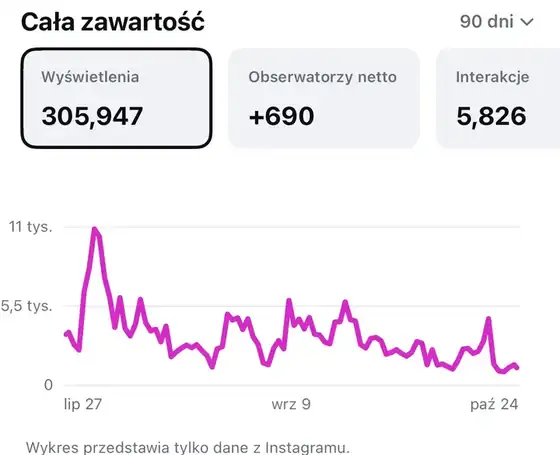 Statystyki Instagrama z 90 dni: 305 947 wyświetleń