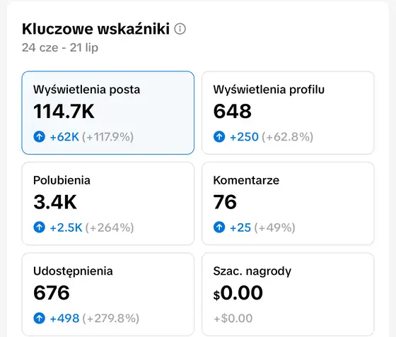Statystyki TikToka: 114,7 tys. wyświetleń w 28 dni
